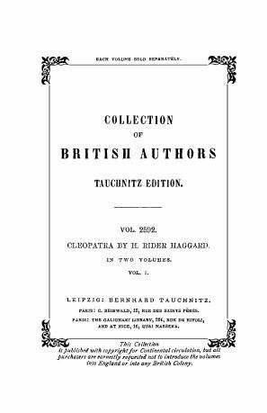 Cleopatra: being an account of the fall a. vengeance of Harmachis, the royal Egyptian, as set forth by his own hand: in 2 vol.